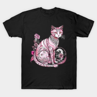 Glamourous Pink Art Nouveau Kitty T-Shirt